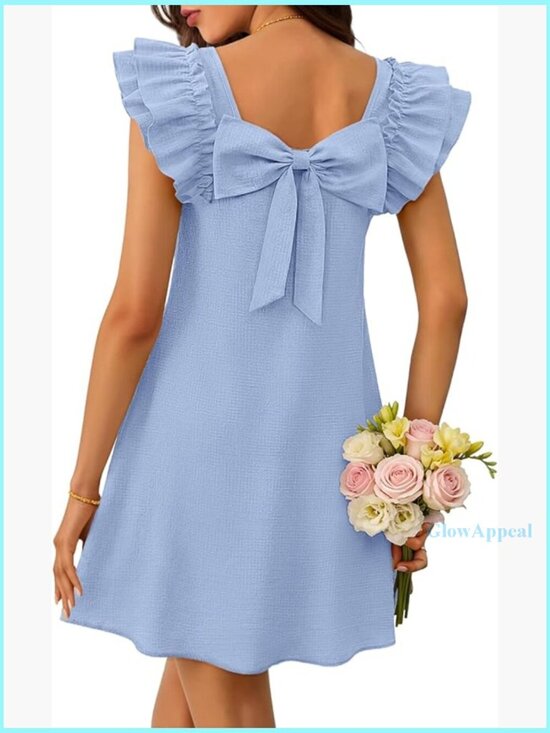 Dresses & Skirts - Ruffle Sleeve Square Neck Mini Dress with Pockets Casual Shift Sundress